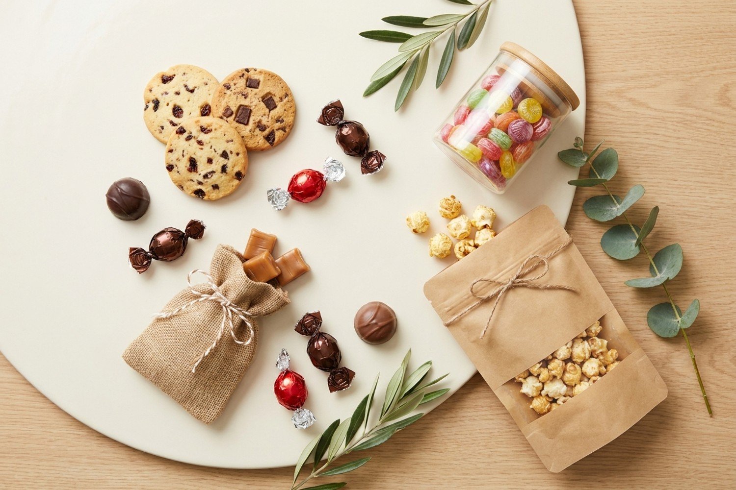 A flat-lay of gourmet treats